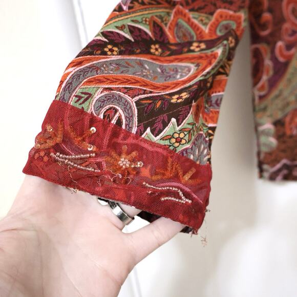 Vintage ALC At Last Classics Red Paisley Beaded Blouse S Boho Autumn Fall Fairy - Picture 2 of 8
